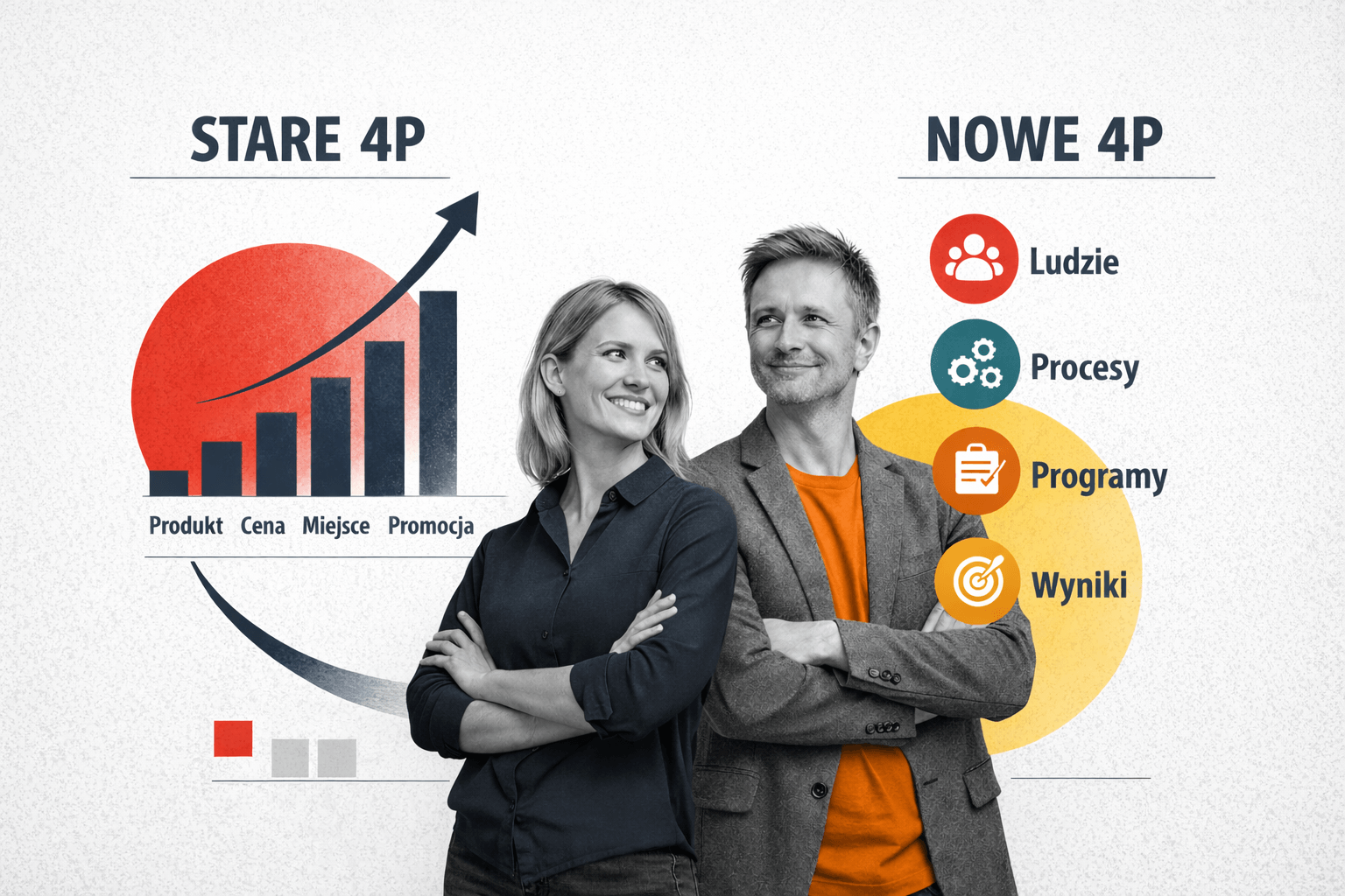 Nowe 4P marketingu - porównanie starego i nowego modelu marketingowego: produkt, cena, dystrybucja, promocja vs ludzie, procesy, programy i wyniki